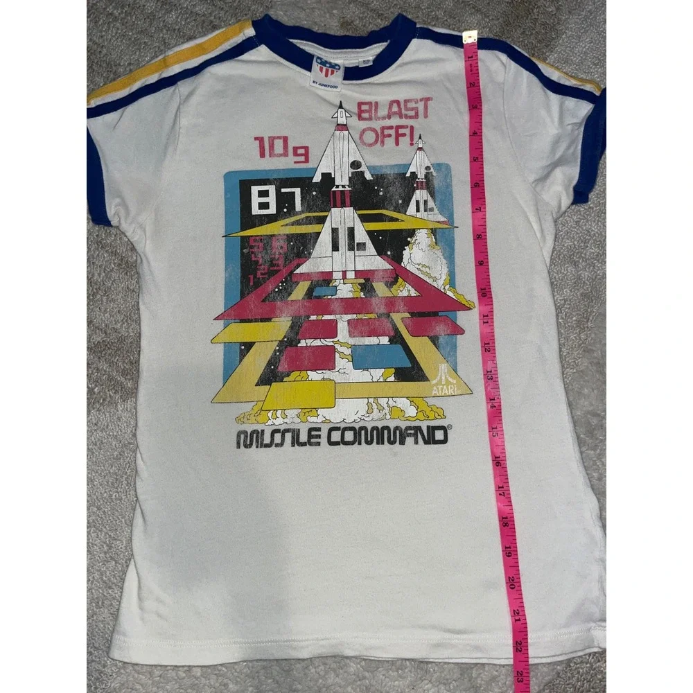 Junk Food Atari Missile Command Ringer Tee XS White Retro Graphic T-Shirt Womens - Picture 5 of 5